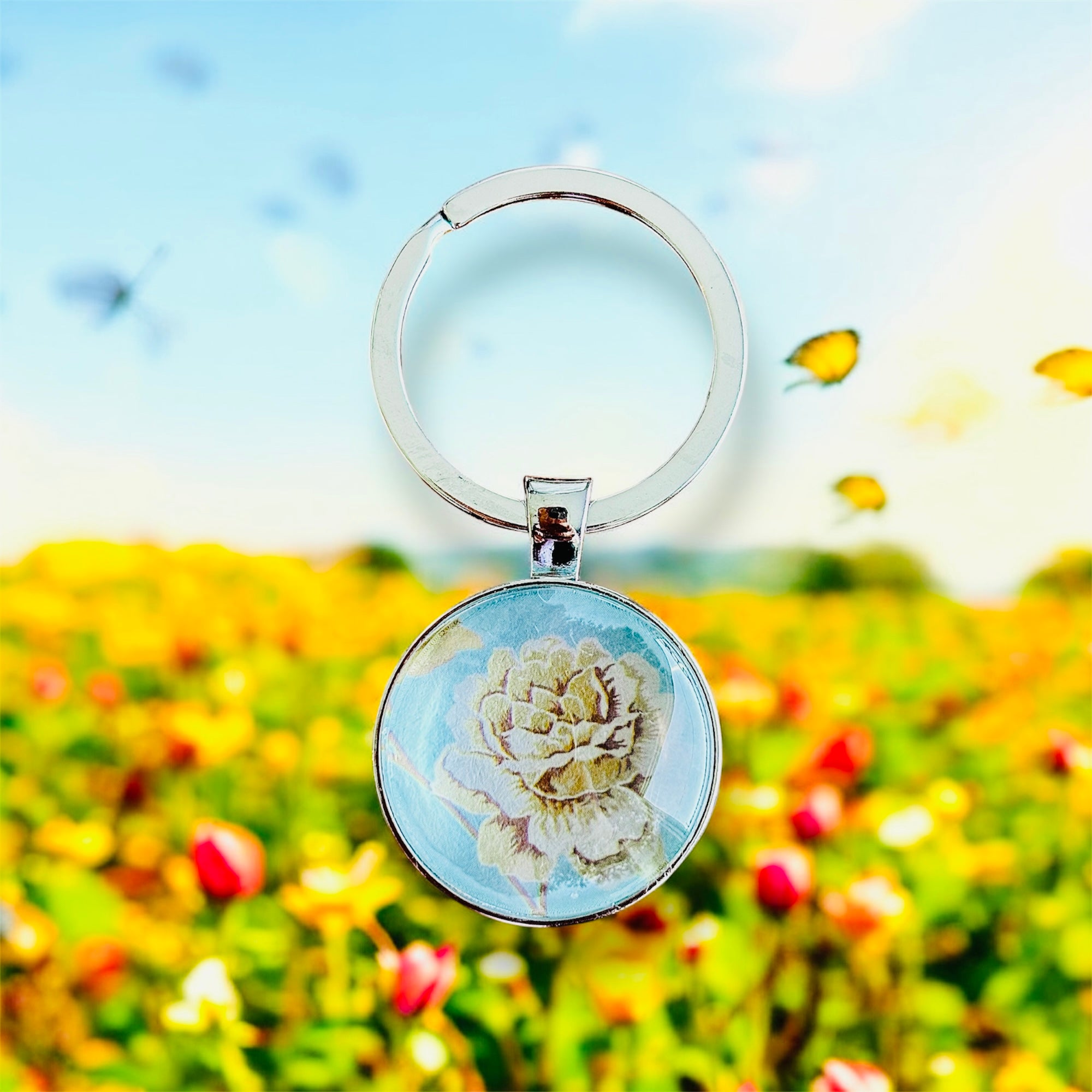 Porte-clés rose blanche