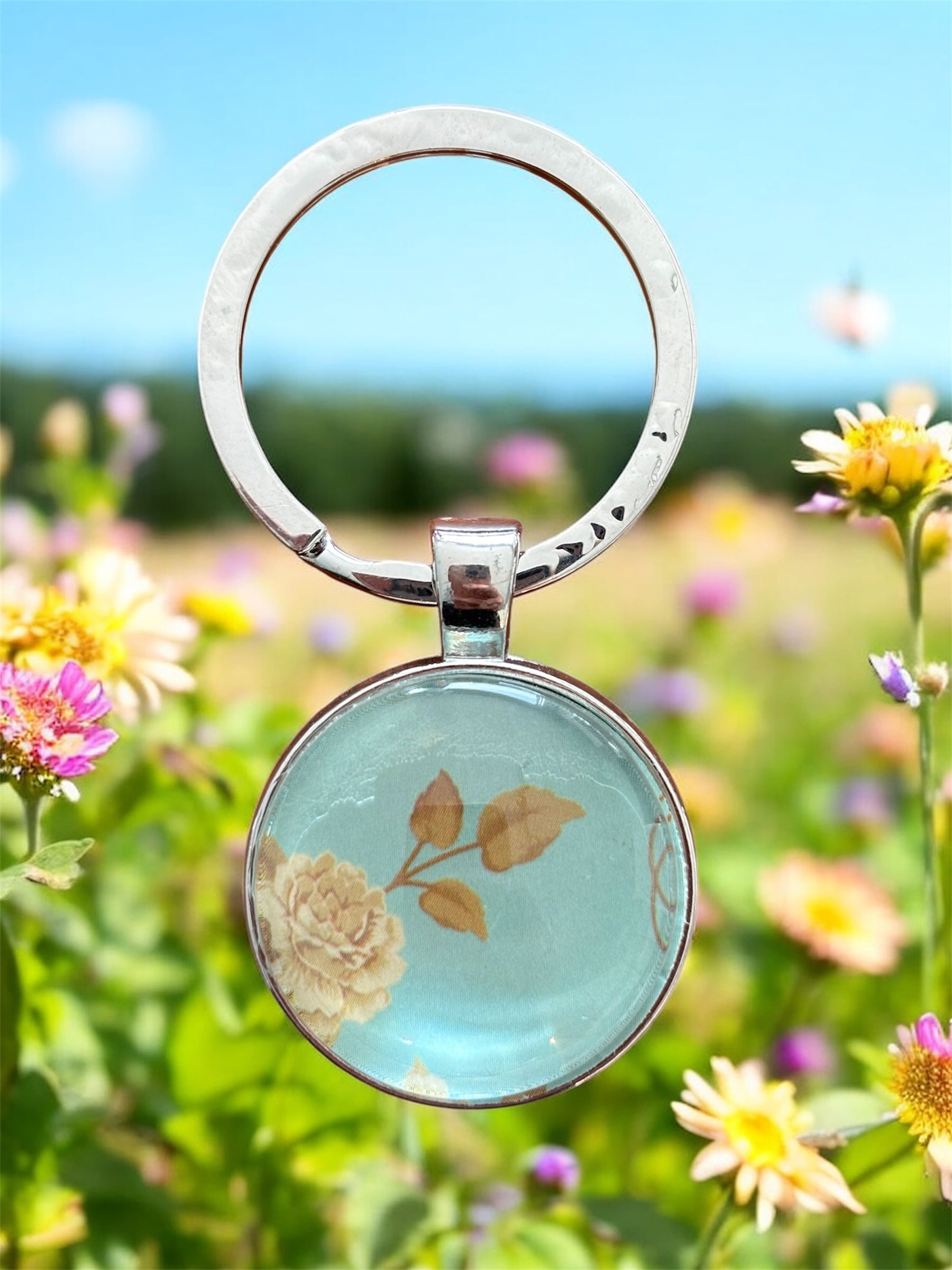 Porte-clés fleur blanche